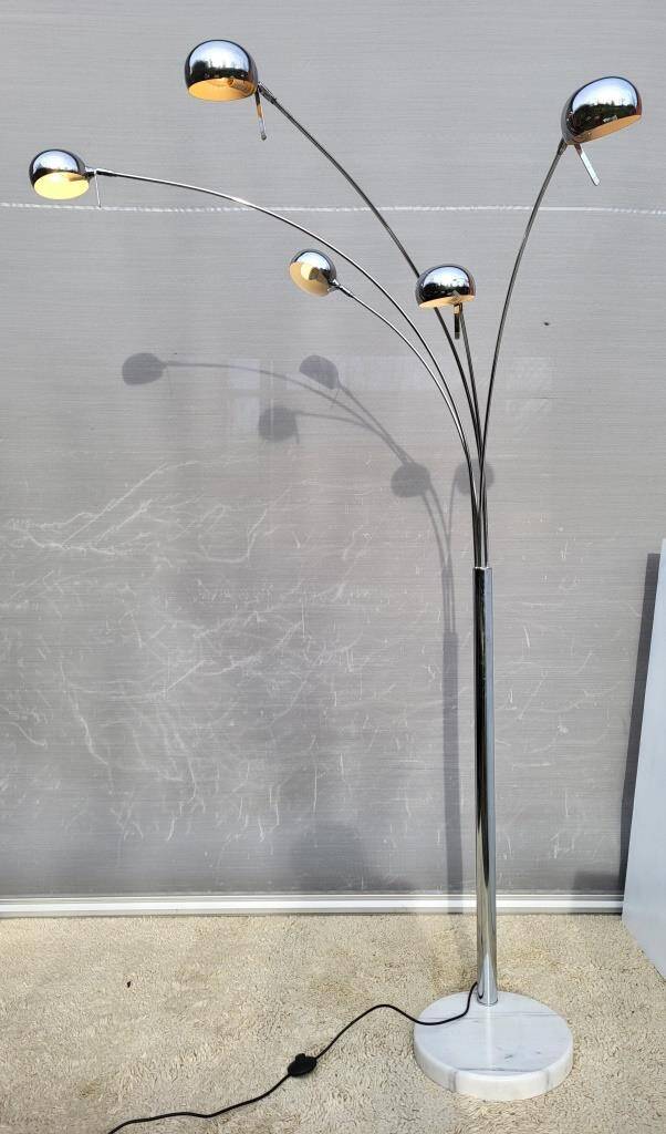 Vintage ARC floor lamp with 5 adjustable chrome arms on marble base