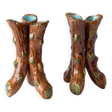 Pair of 19th century Art Nouveau tripod vases with slip branches