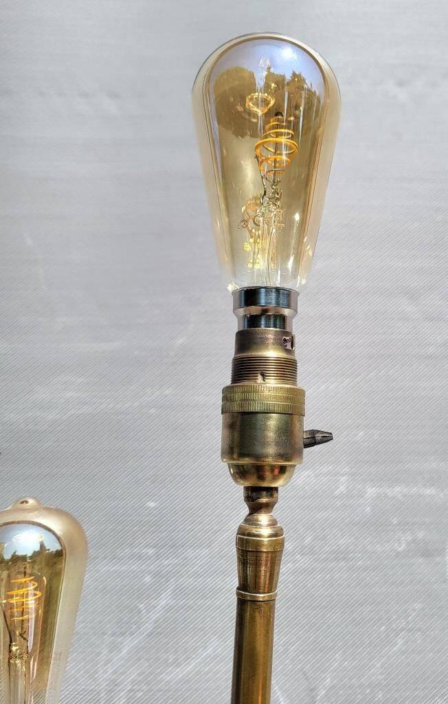 Three-light painter's table lamp in brass from the 1950s.