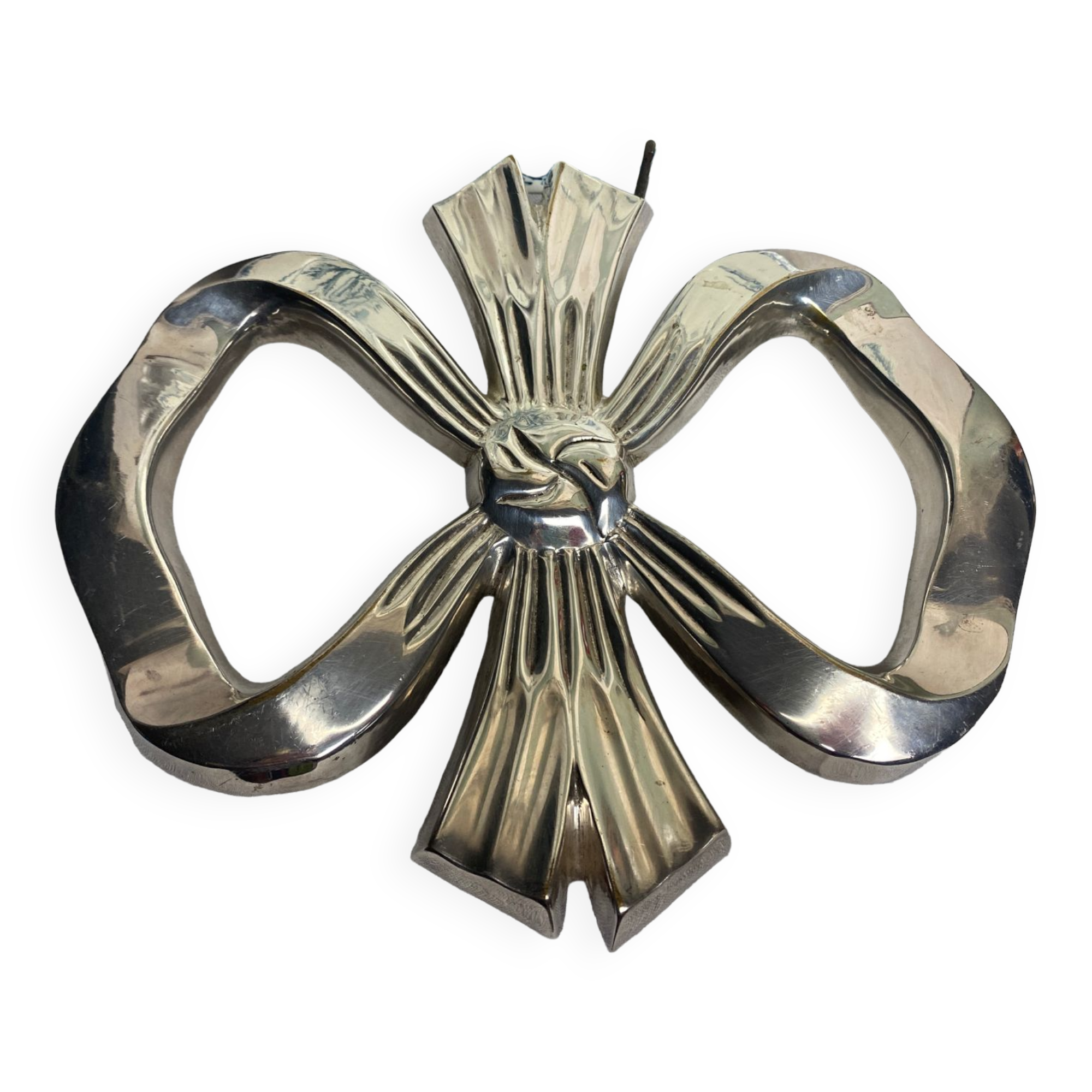 Dessous De Plat Ancien En Métal Argenté – Trivette Blanche Rétro Déco
