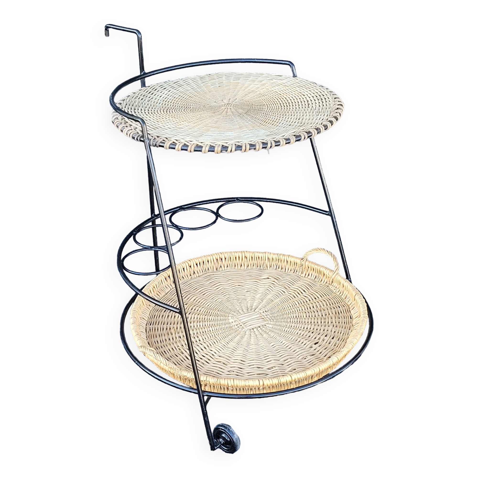 French iron and wicker bar cart from the 1950s
