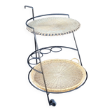 French iron and wicker bar cart from the 1950s