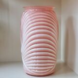 Anchor Hocking Fan Pink Molded Glass Vase Circa 1980