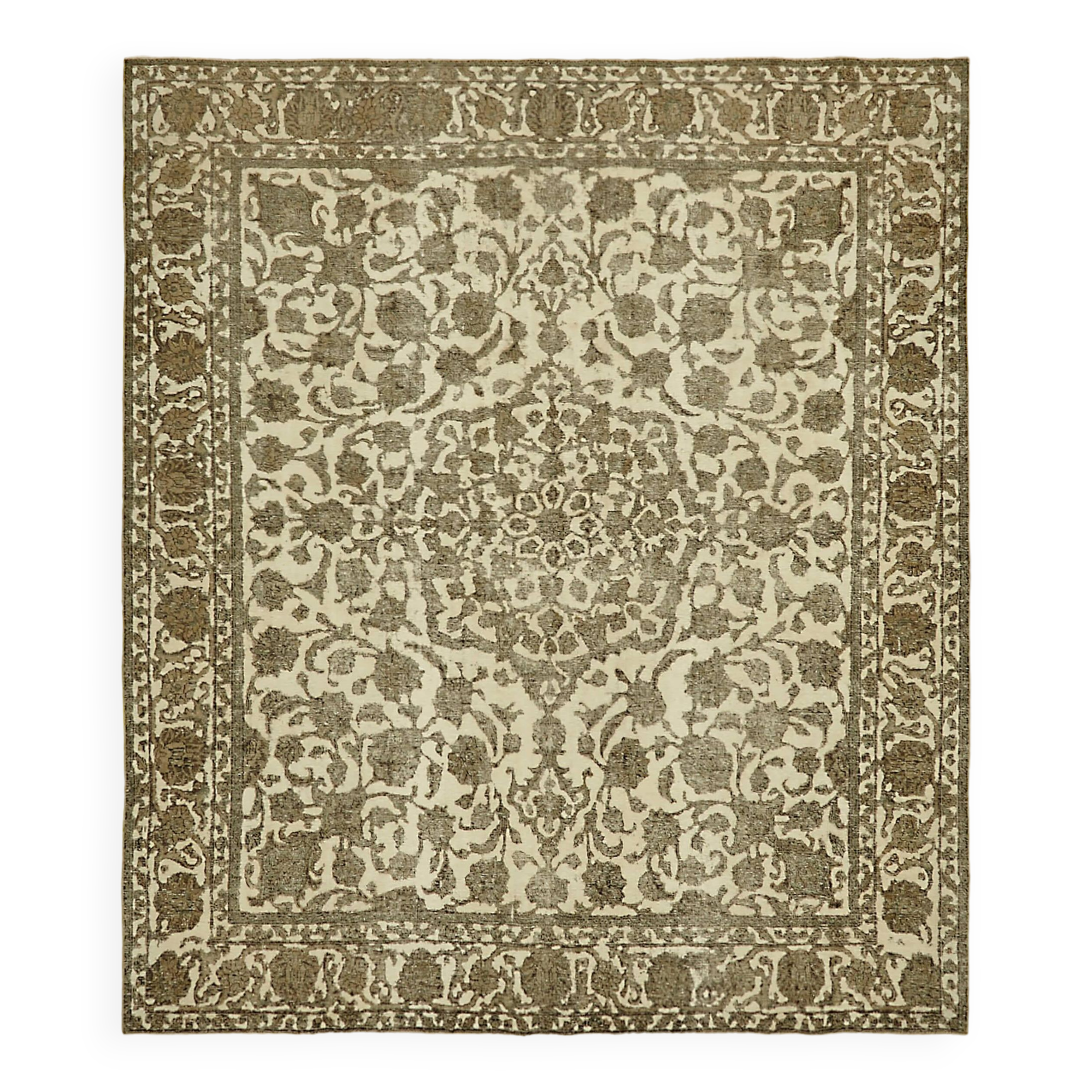Hand-Knotted Persian Vintage 1970s 298 cm x 340 cm Beige Wool Carpet