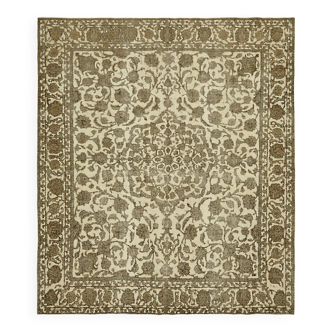 Tapis persan noué à la main vintage des années 1970 298 cm x 340 cm en laine beige