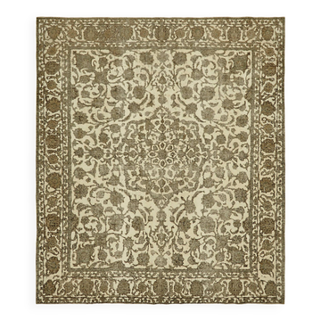Tapis persan noué à la main vintage des années 1970 298 cm x 340 cm en laine beige