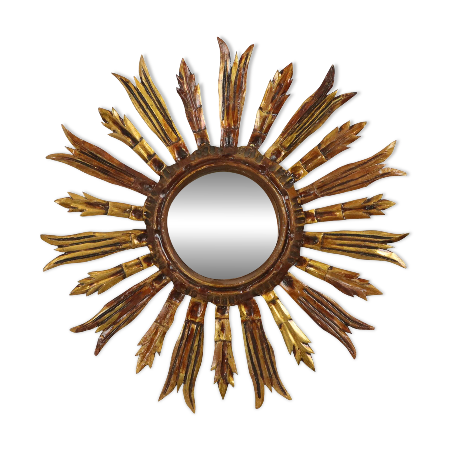 Vintage Wooden Sun Mirror Sunburst Gold Fifties 52cm