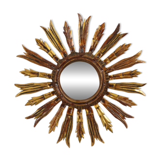 Vintage Wooden Sun Mirror Sunburst Gold Fifties 52cm