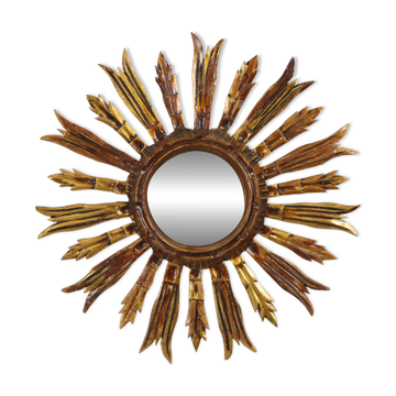 Vintage Wooden Sun Mirror Sunburst Gold Fifties 52cm