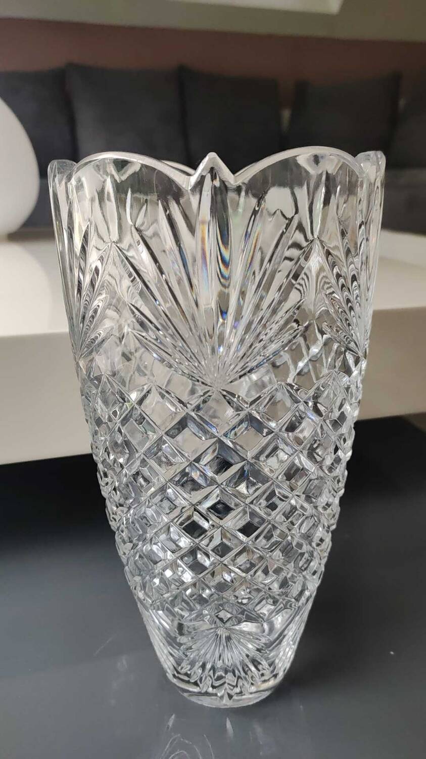 Vintage Bohemian Crystal Vase. Stylish geometric patterned design. Boho-chic. High 24.5 cm