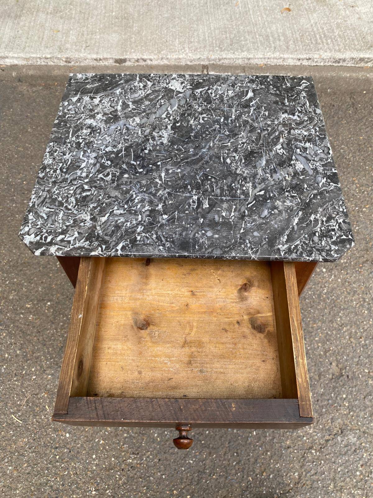 Louis Philippe bedside table from the 19th century in solid wood and grey marble.