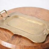 Vintage brass top, E.Roblin Villedieu Manche, handle tray, tableware, hammered top