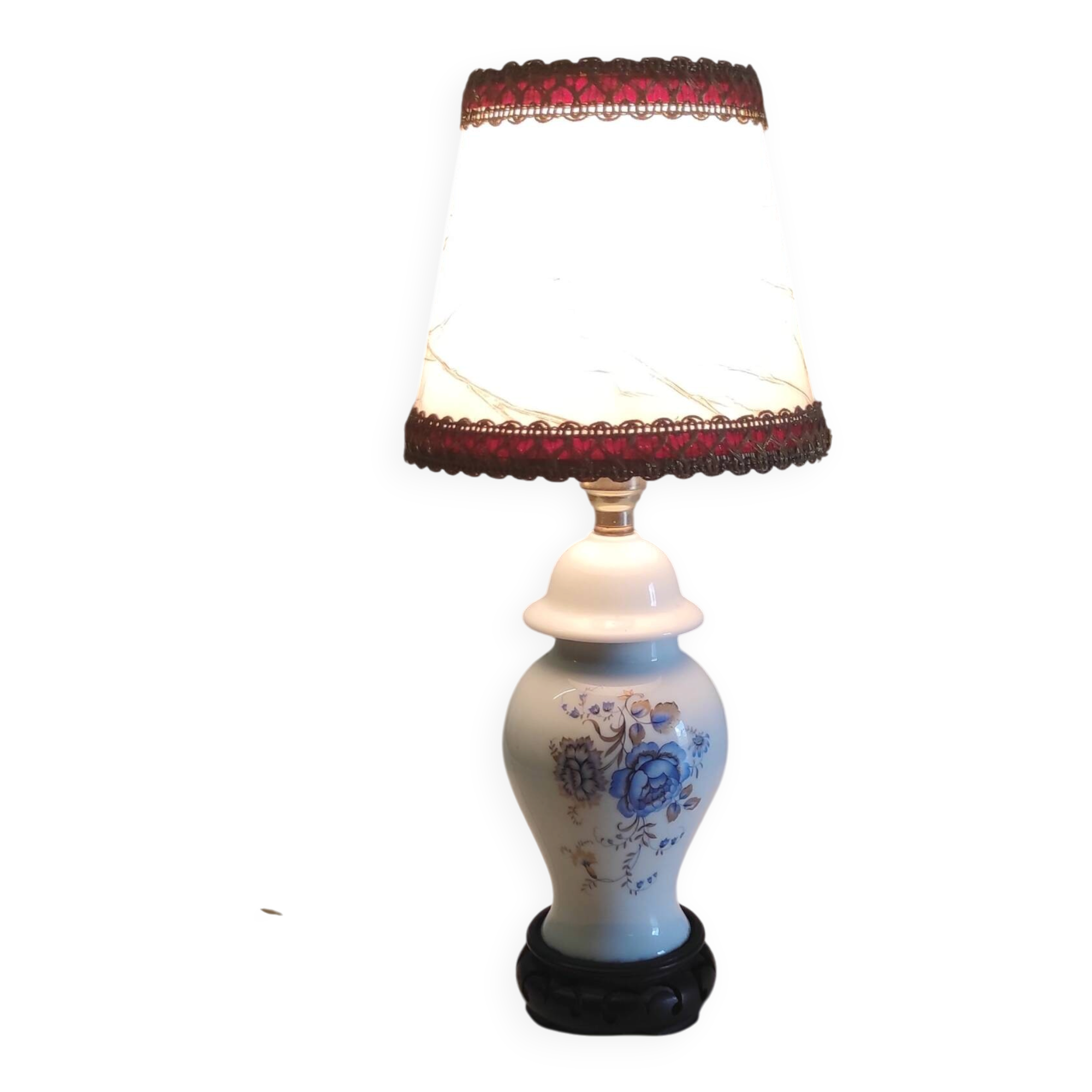 Table lamp in porcelain with floral decoration - mid 20th century.