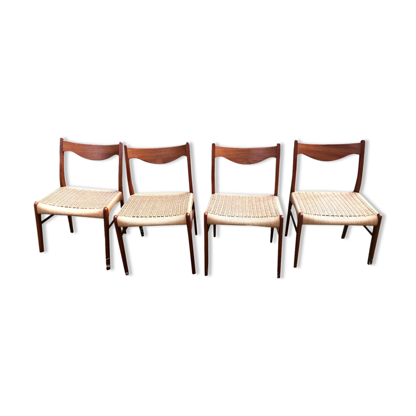 Chaises d'Arne Wahl Iversen teck et corde pour Glyngøre Stolefabrik années 60