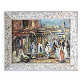 Bruno retaux "the souk in marrakech" oil on panel signed