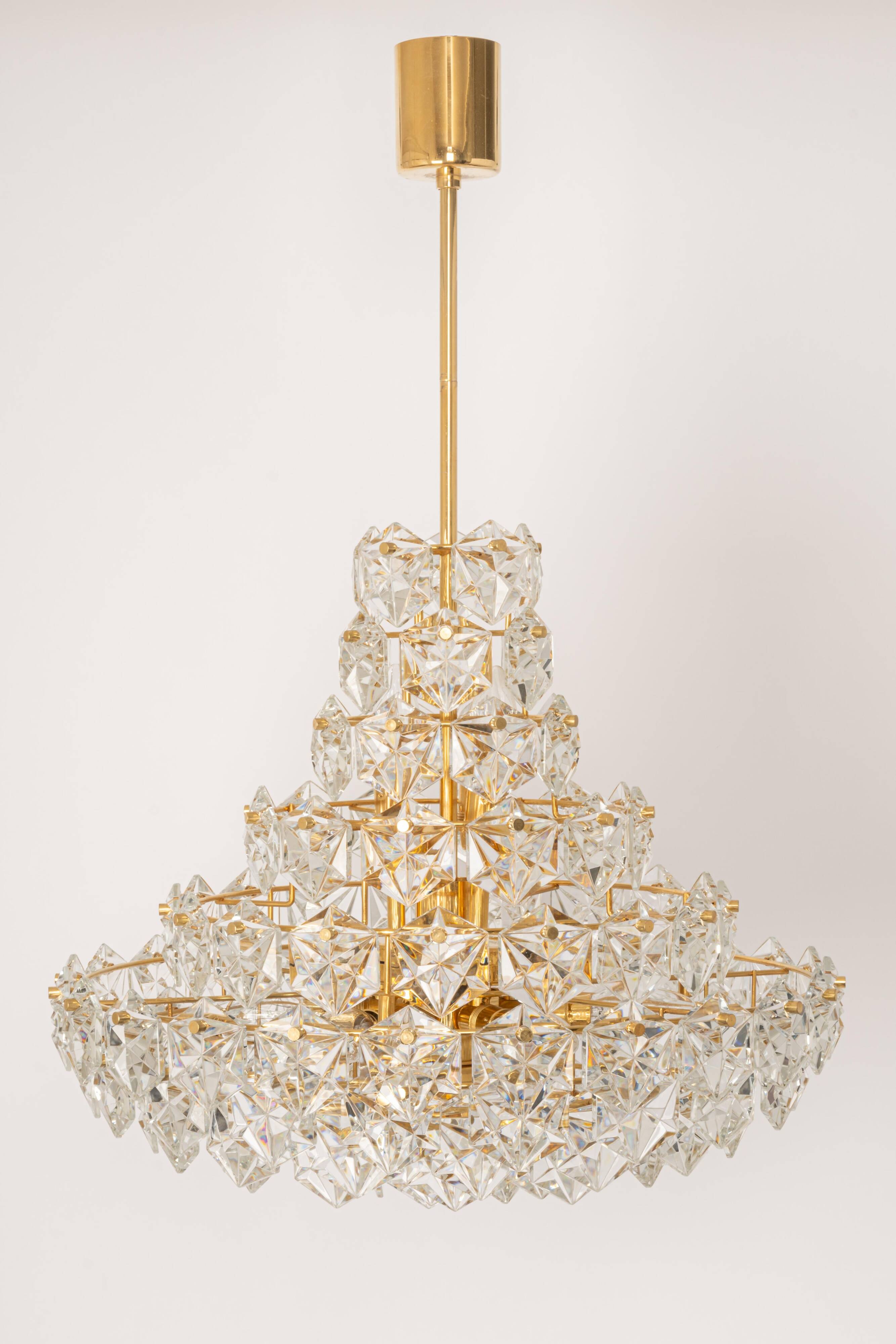 Chandelier, brass and crystal glass by Kinkeldey, Germany, 1970s.
