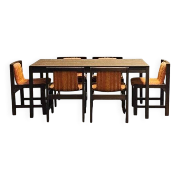 Ensemble de salle à manger du milieu du 20e siècle – Table avec 6 chaises (années 1970)