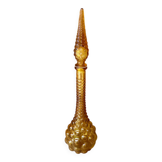 Italian Empoli carafe in amber brown bubbled glass. 1970s.
