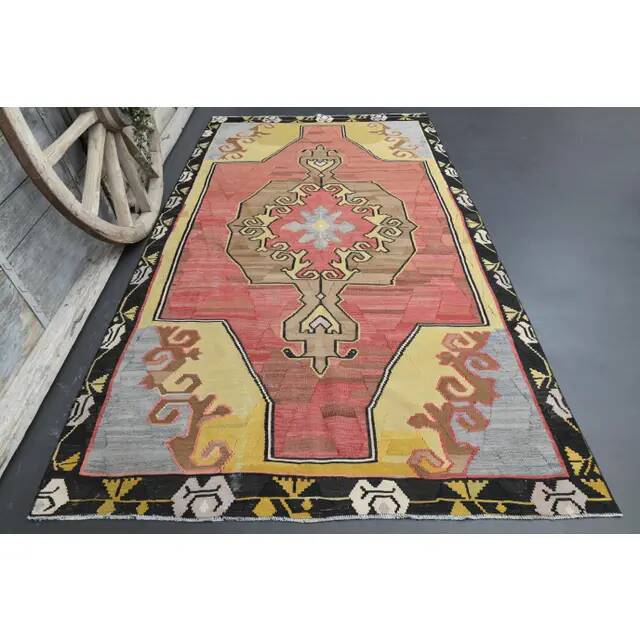 Vintage Turkish Oushak handmade wool cotton pink area rug 172x310