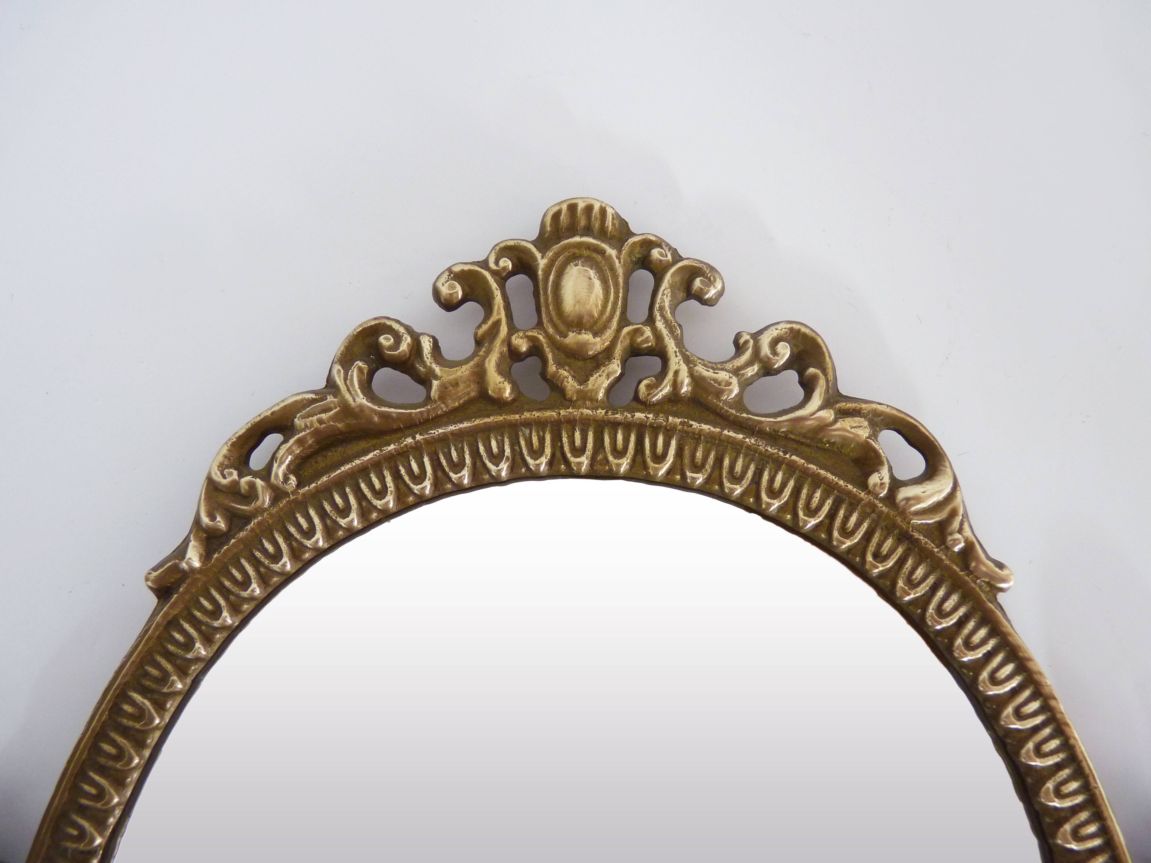 Antique psychedelic table mirror in brass, Louis XV style - 39x29cm