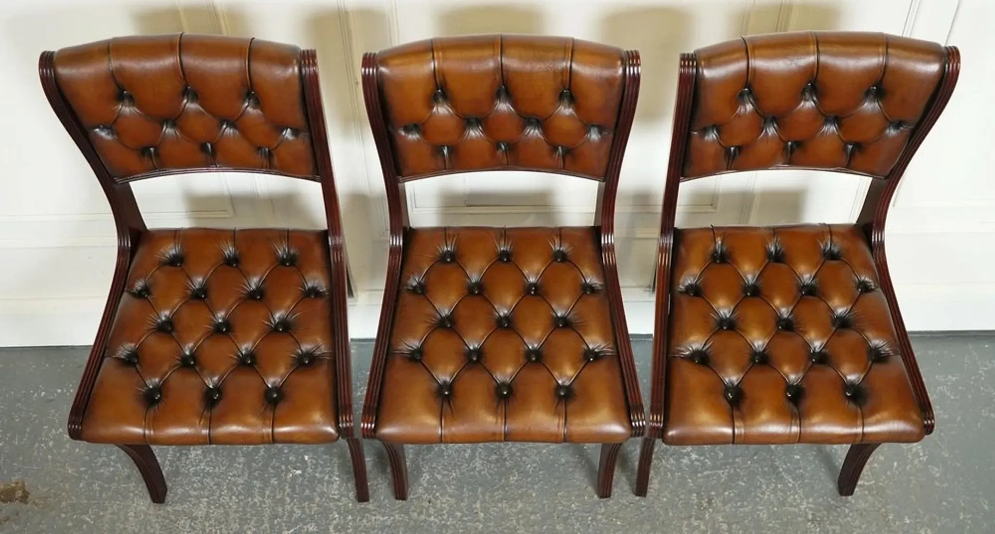 Chesterfield Leather Dining Chairs, Set of 6