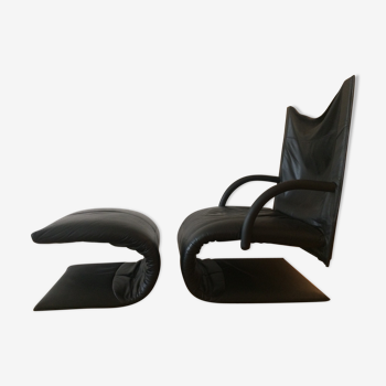 Fauteuil zen en cuir haute qualité, design Claude Brisson, ligne Roset