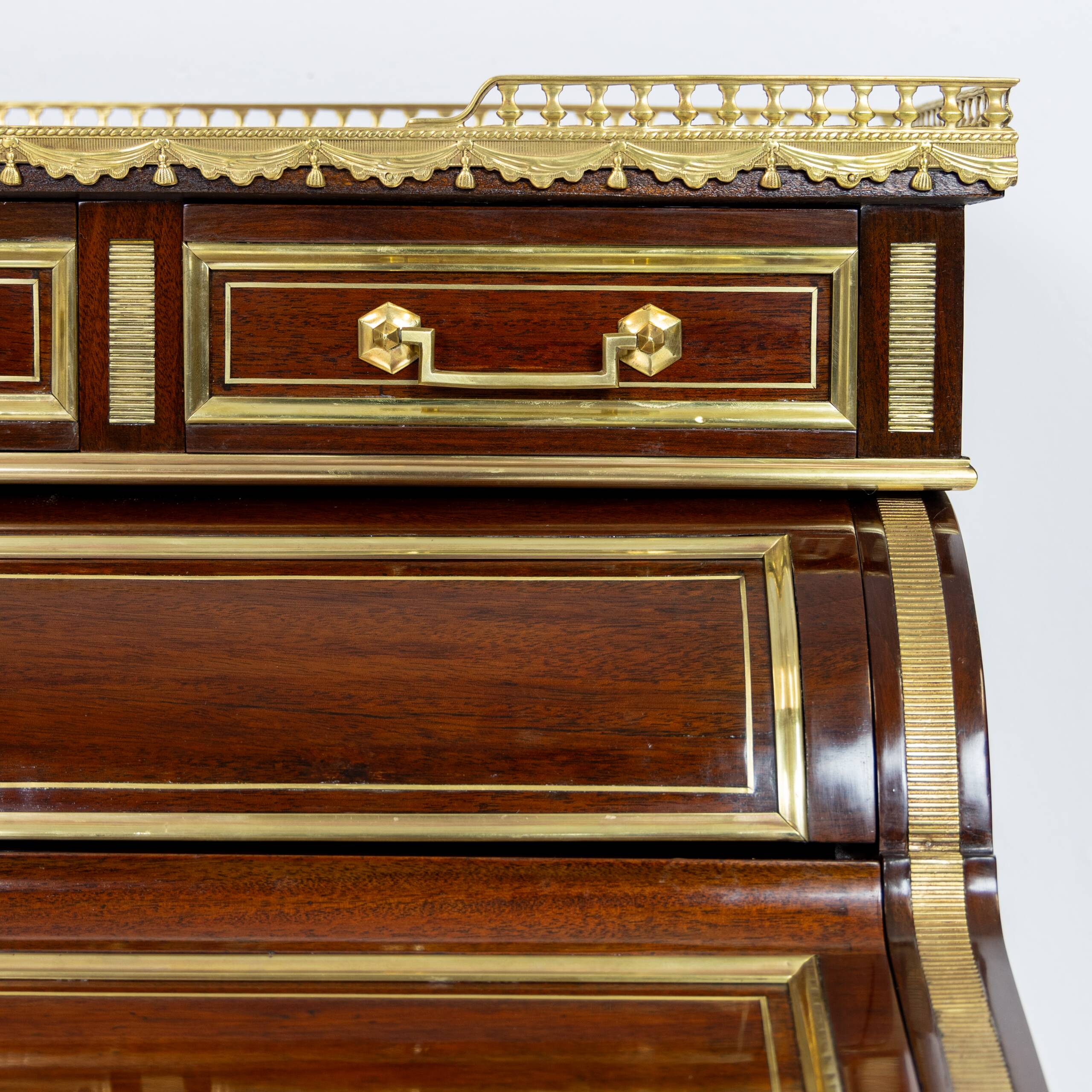 Louis XVI cylinder desk in mahogany and pink marble - circa 1860-1890
