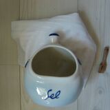 Ceramic salt pot and wooden spatula