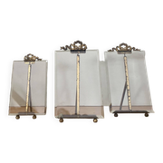 Set of 3 old art deco frames in beveled glass and brass