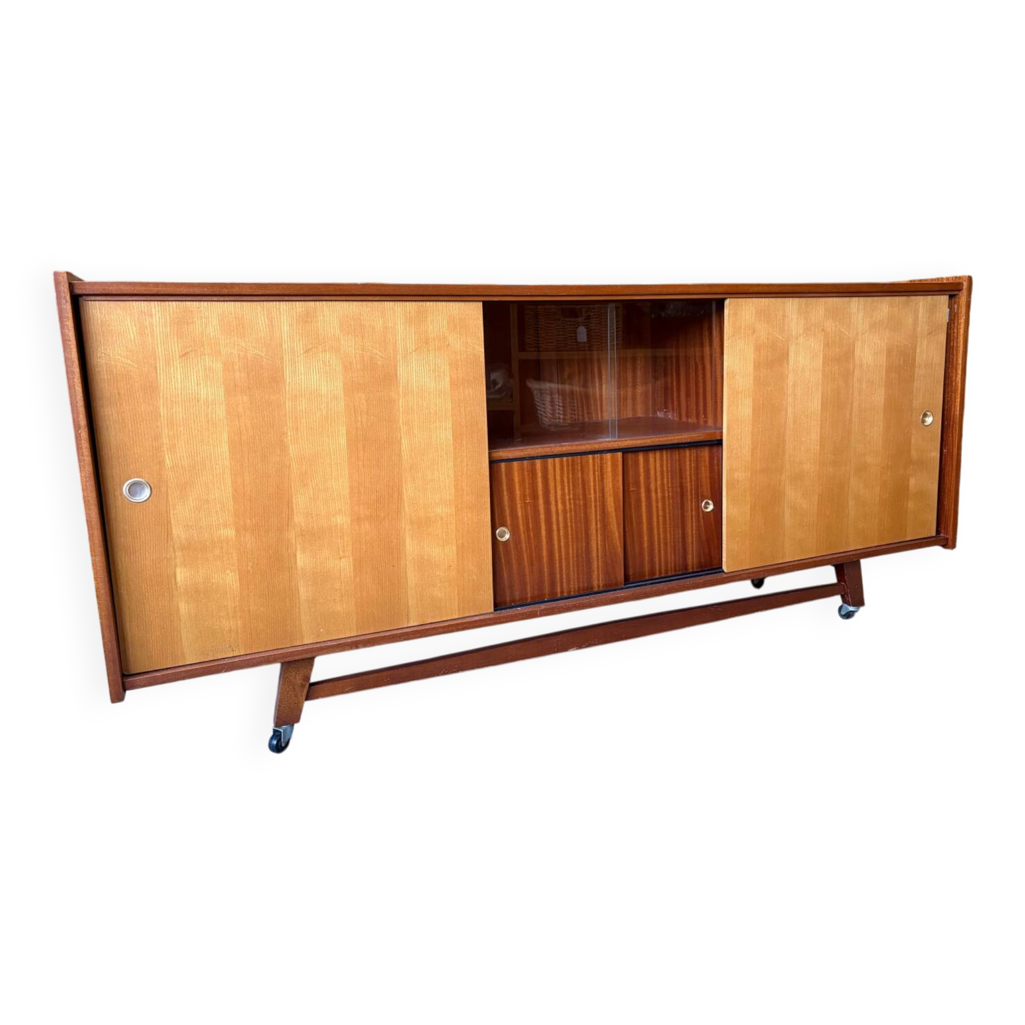 Vintage 1960s sideboard on casters, Scandinavian style