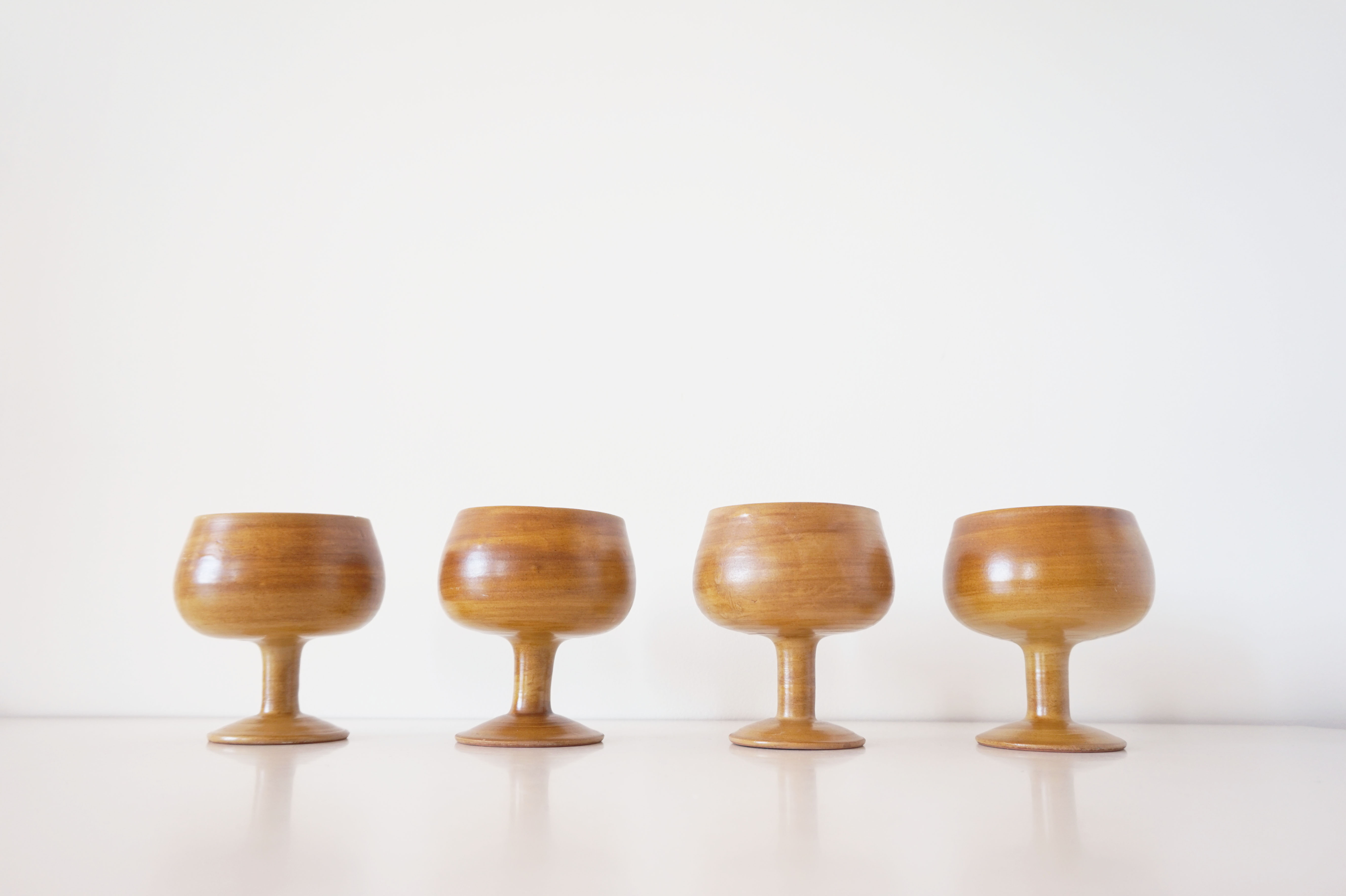 Set of ceramic stemmed glasses 1970