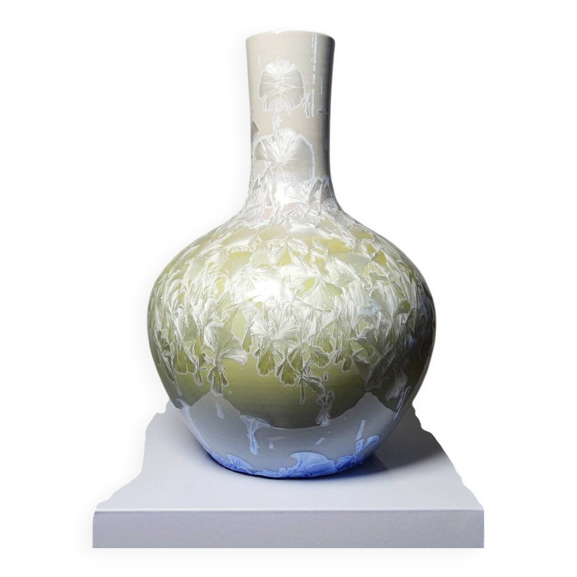 Vintage Jingdezhen Zhi porcelain globular vase with crystalline glazes.