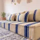 Royal blue striped floor cushion – Hanbel in handwoven ivory wool