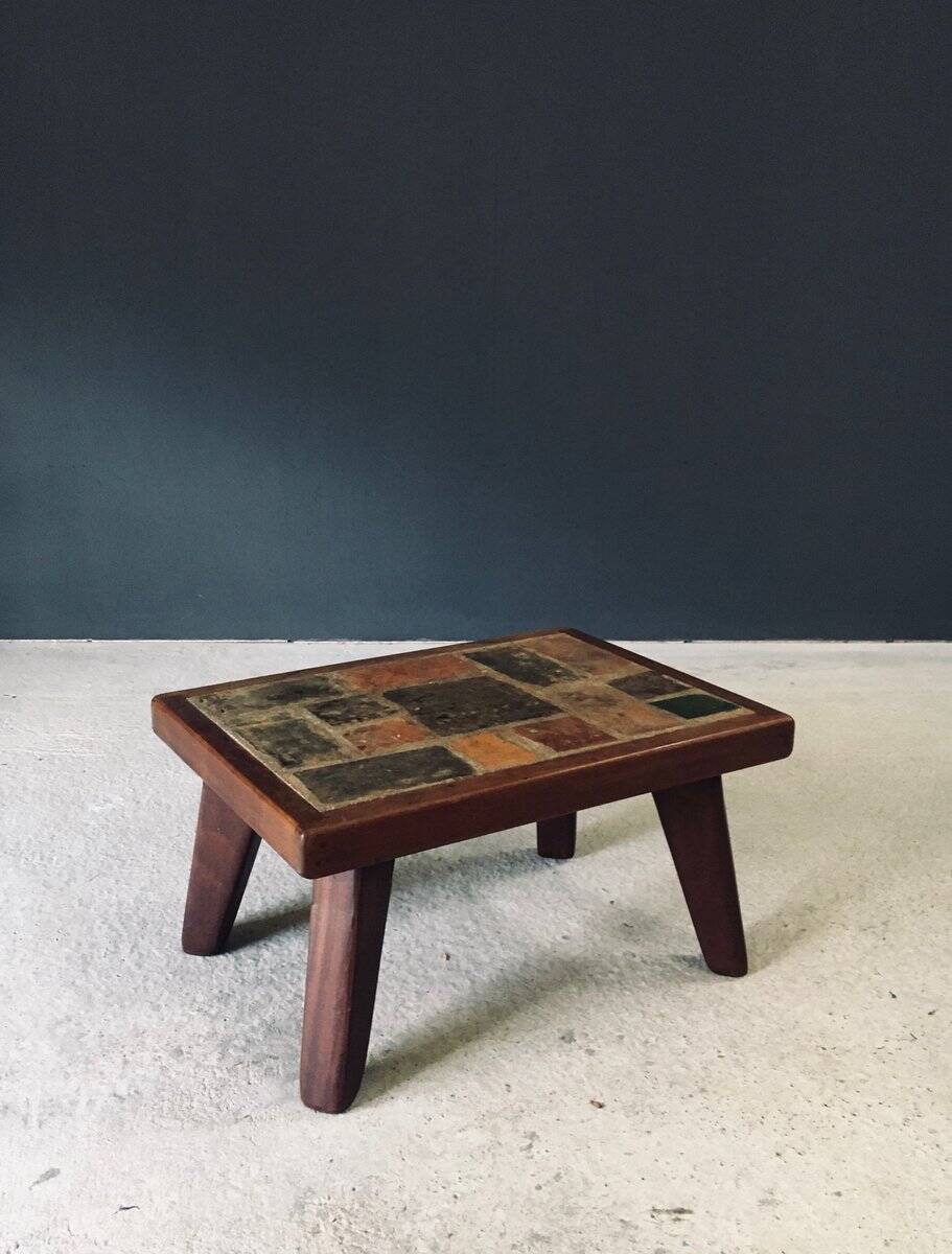 Brutalist Rustic Slate Tile & Oak Coffee Table, Belgium, 1960s