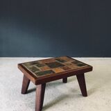 Brutalist Rustic Slate Tile & Oak Coffee Table, Belgium, 1960s