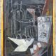 Painting modern still life painting with cubist bottle XXth