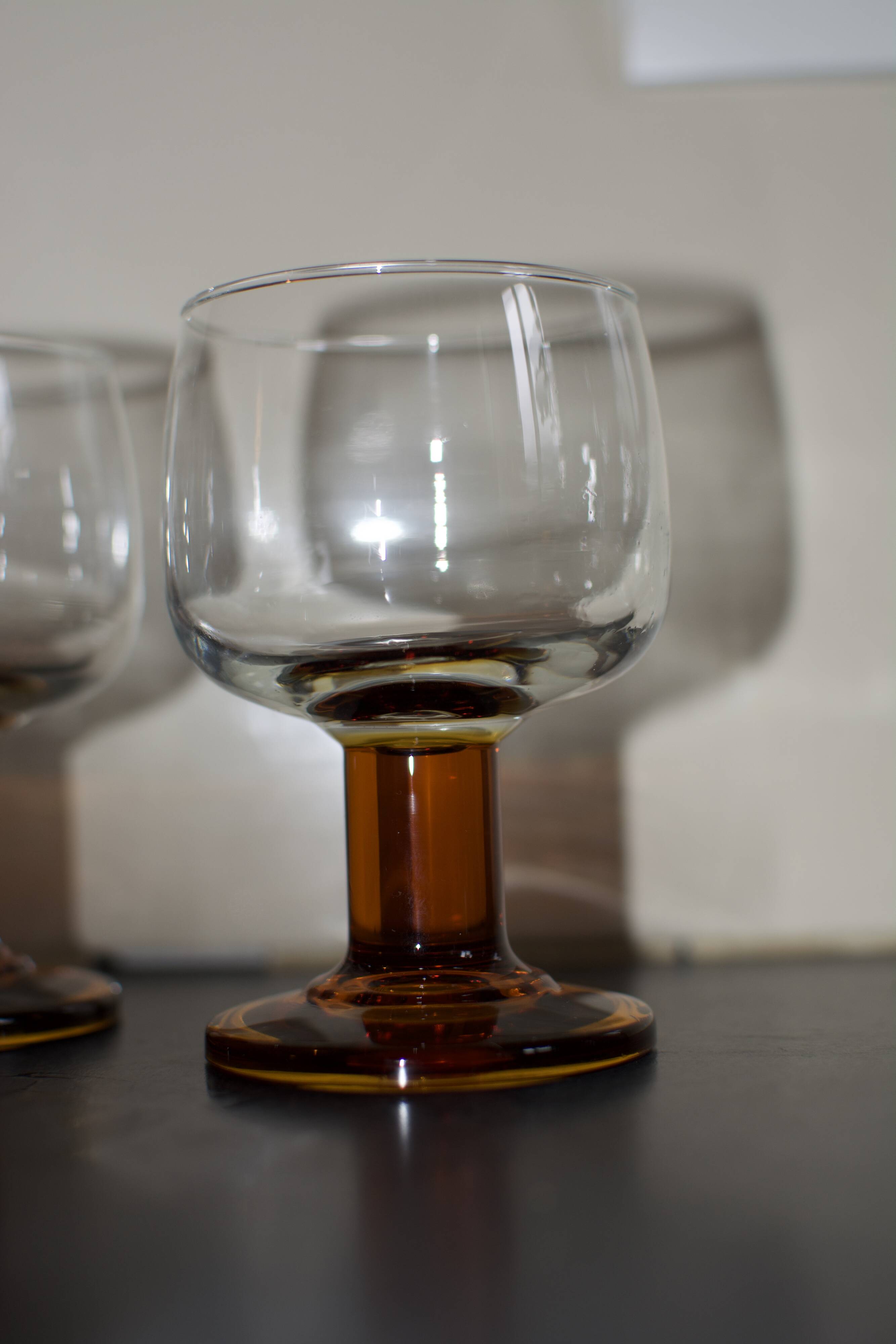 Vintage 70s glasses with amber block feet