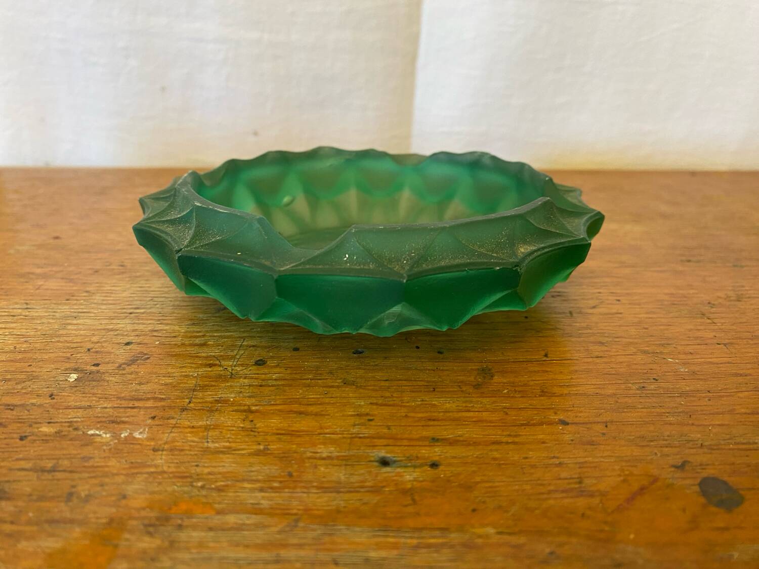 Antique LUMINARC Ashtray Vintage Green Molded Glass
