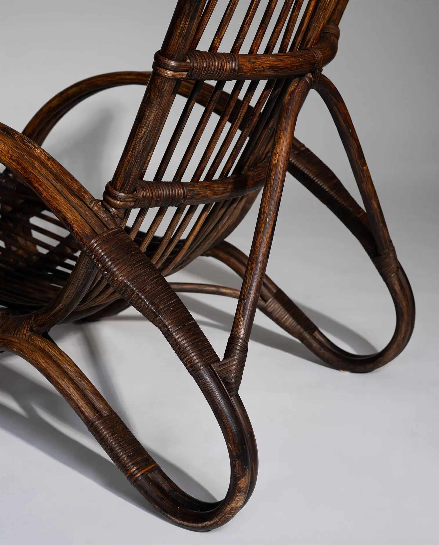 Pair of Sculptural Dutch Rattan Lounge Armchairs, Mid-Century Modern, 1960s