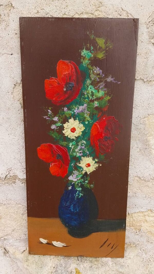 Huile sur paneau au bouquet de fleurs