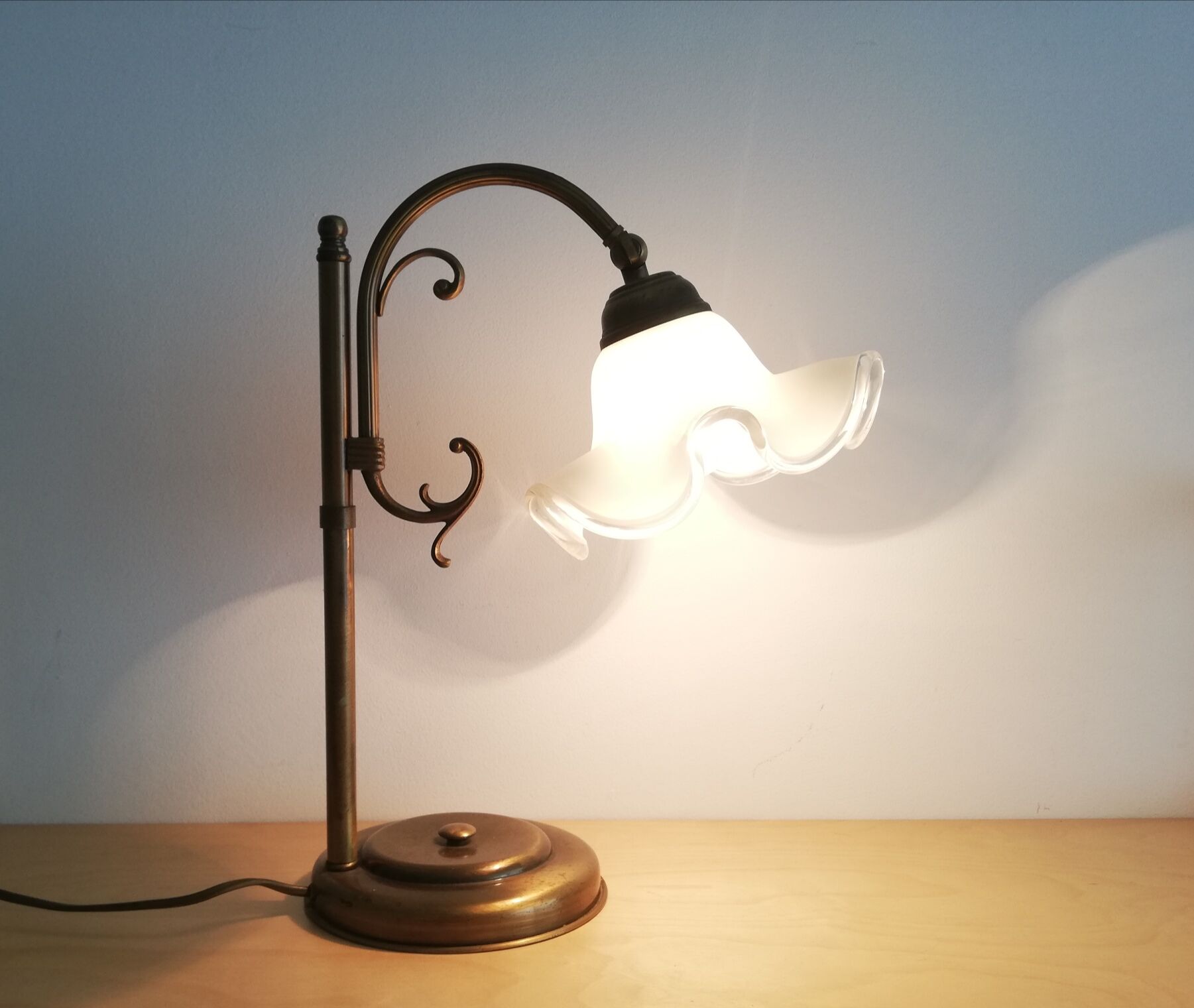 1960s brass and glass table lamp vintage