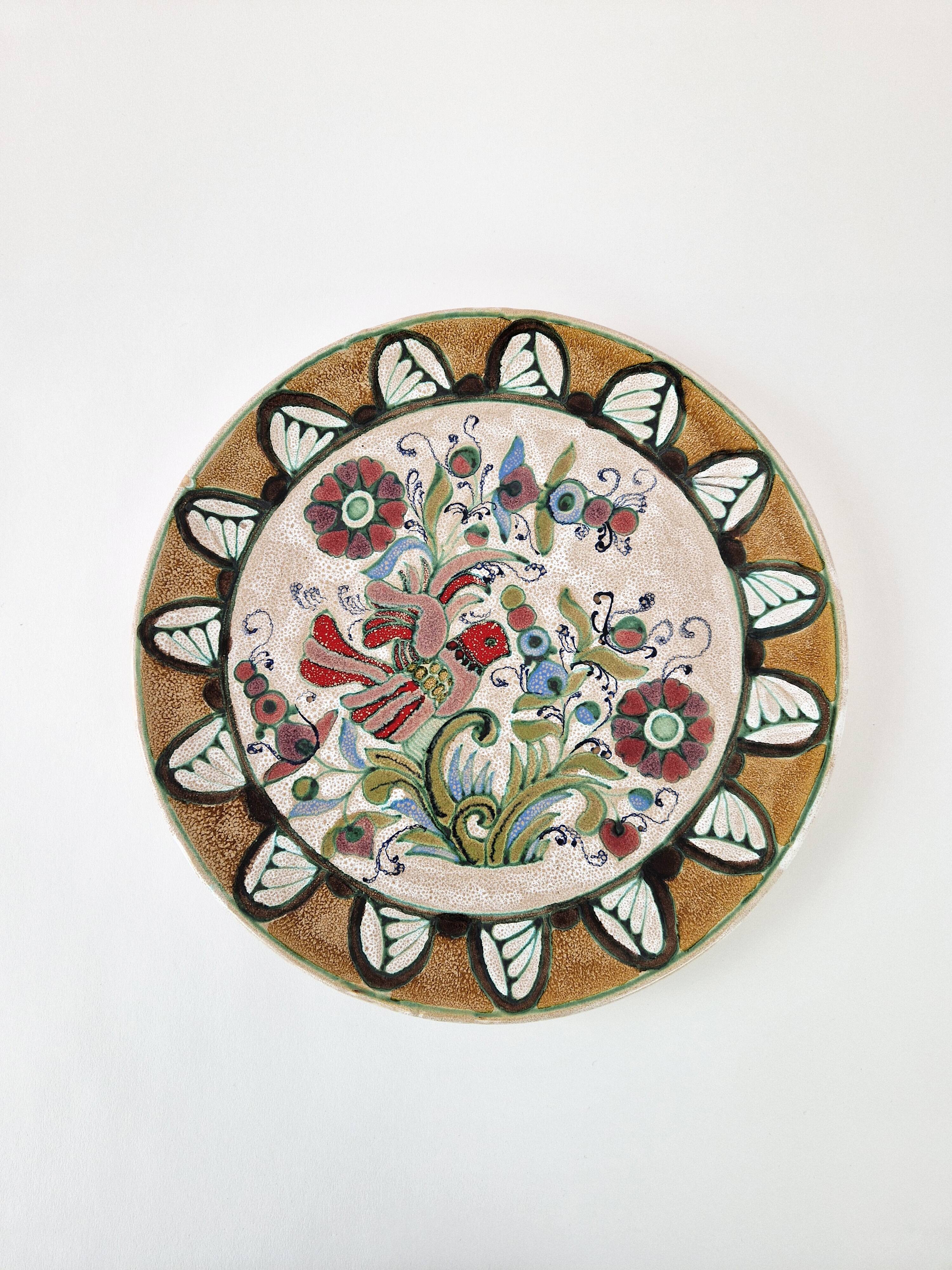 Large vintage ceramic wall dish by Elio Schiavon 1950