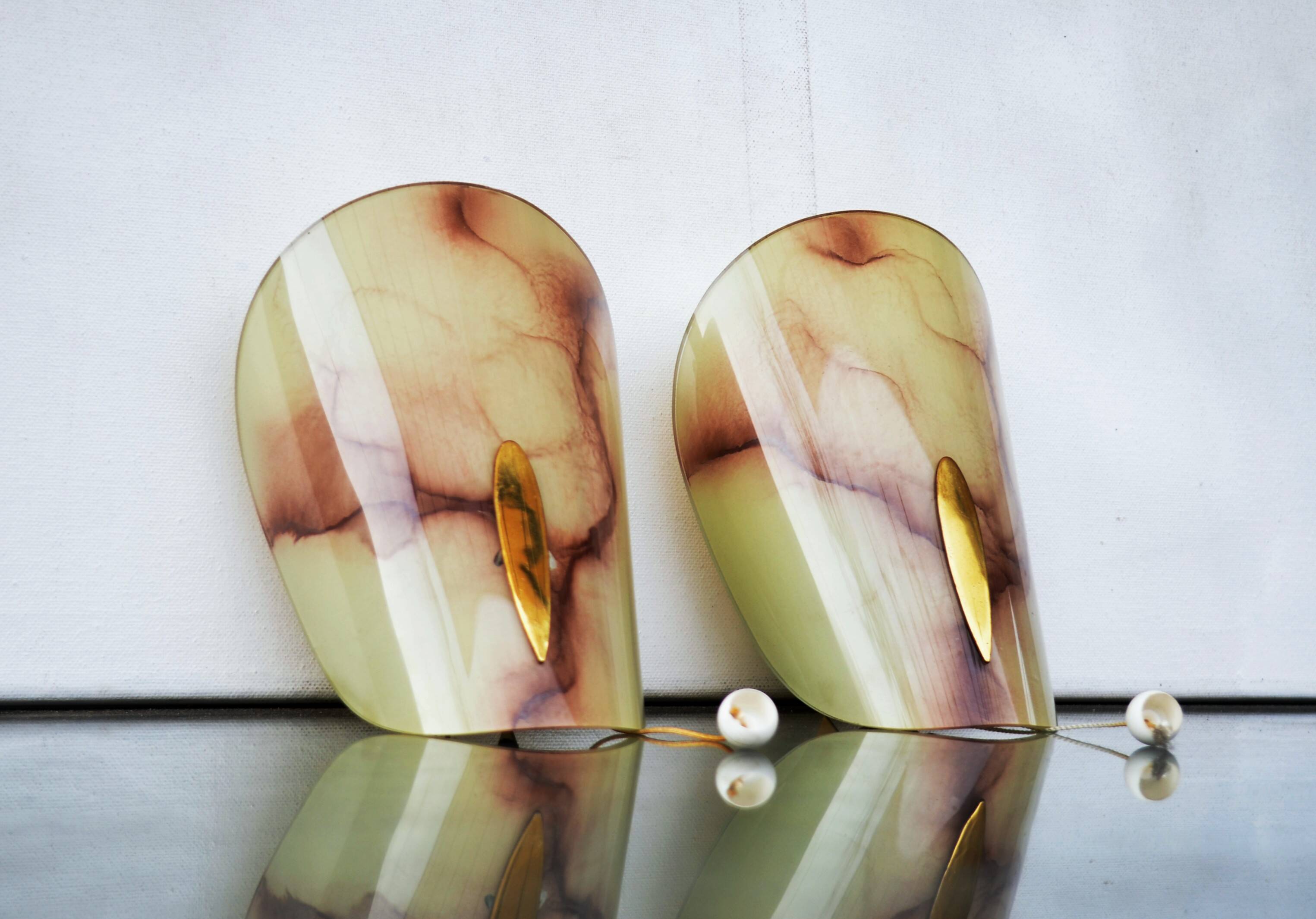 Mid Century Wall Sconces Shades Alabaster Glass Shades