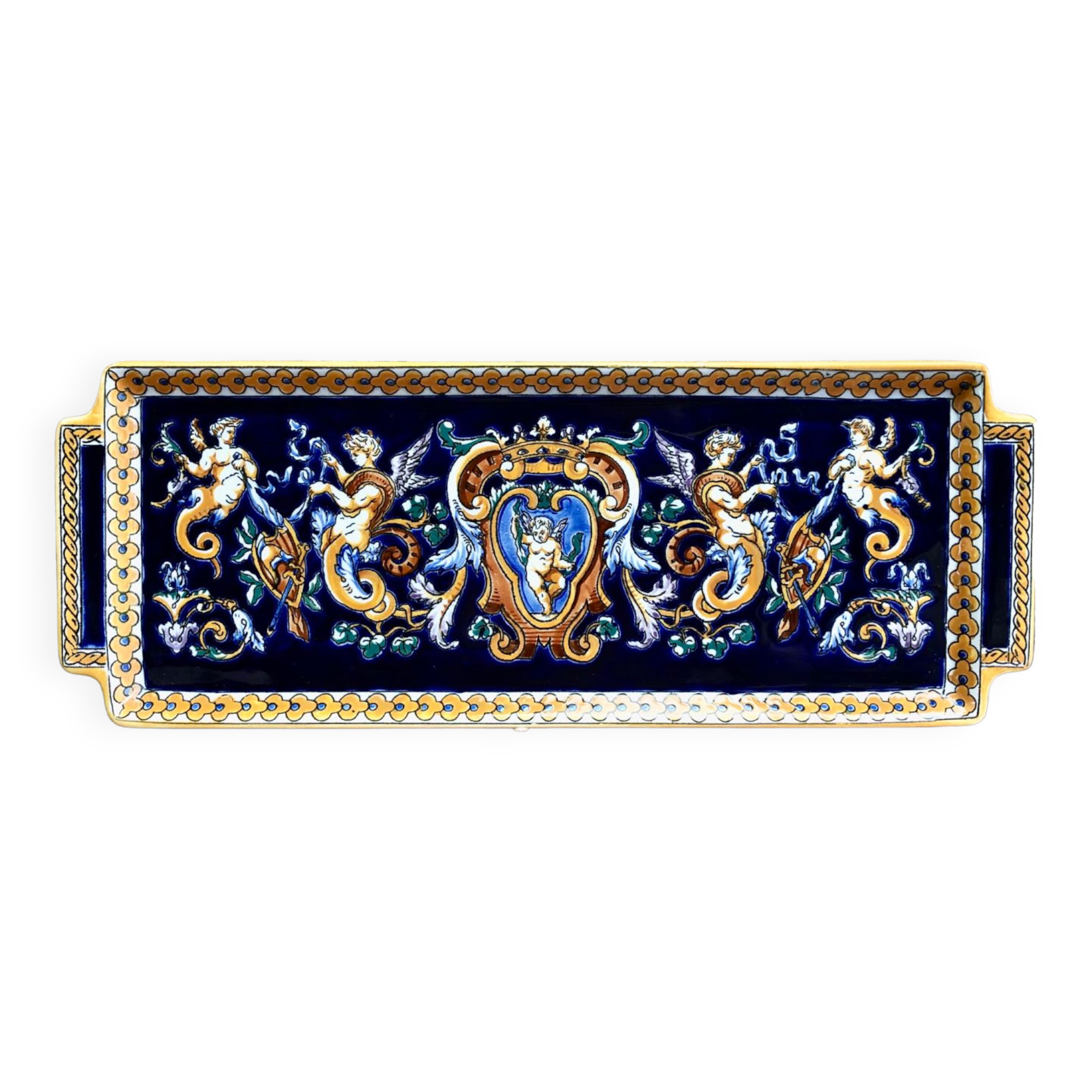 Cake dish cake Gien Renaissance blue background