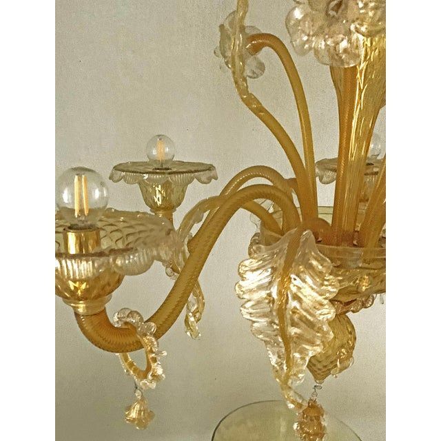Venetian transparent and amber glass chandelier with flowers
