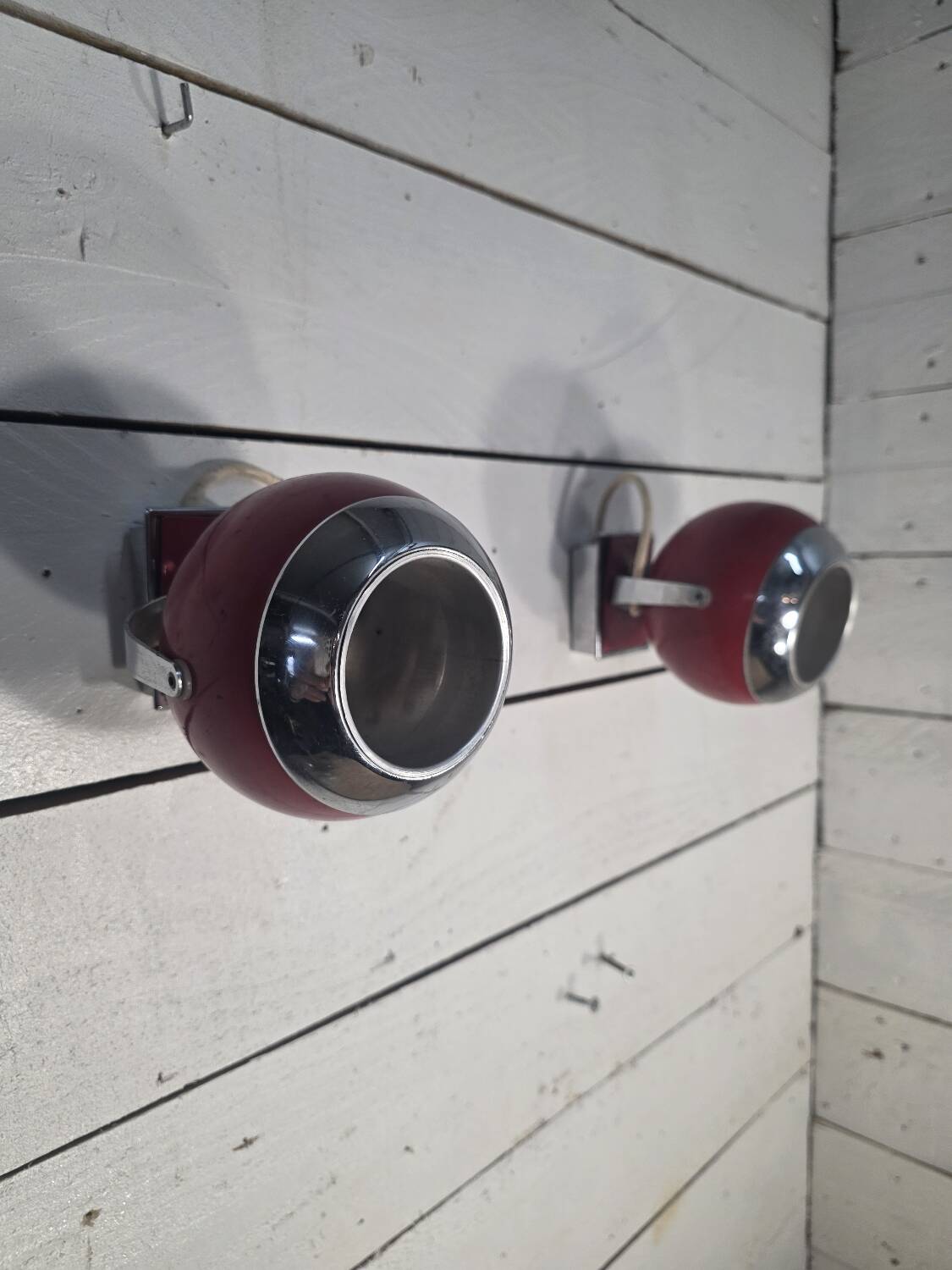 Pair of vintage chrome metal eyeball wall lights from the 70s