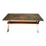Table basse en céramique design pieds chrome et bois de hêtre abstrait space age 1970