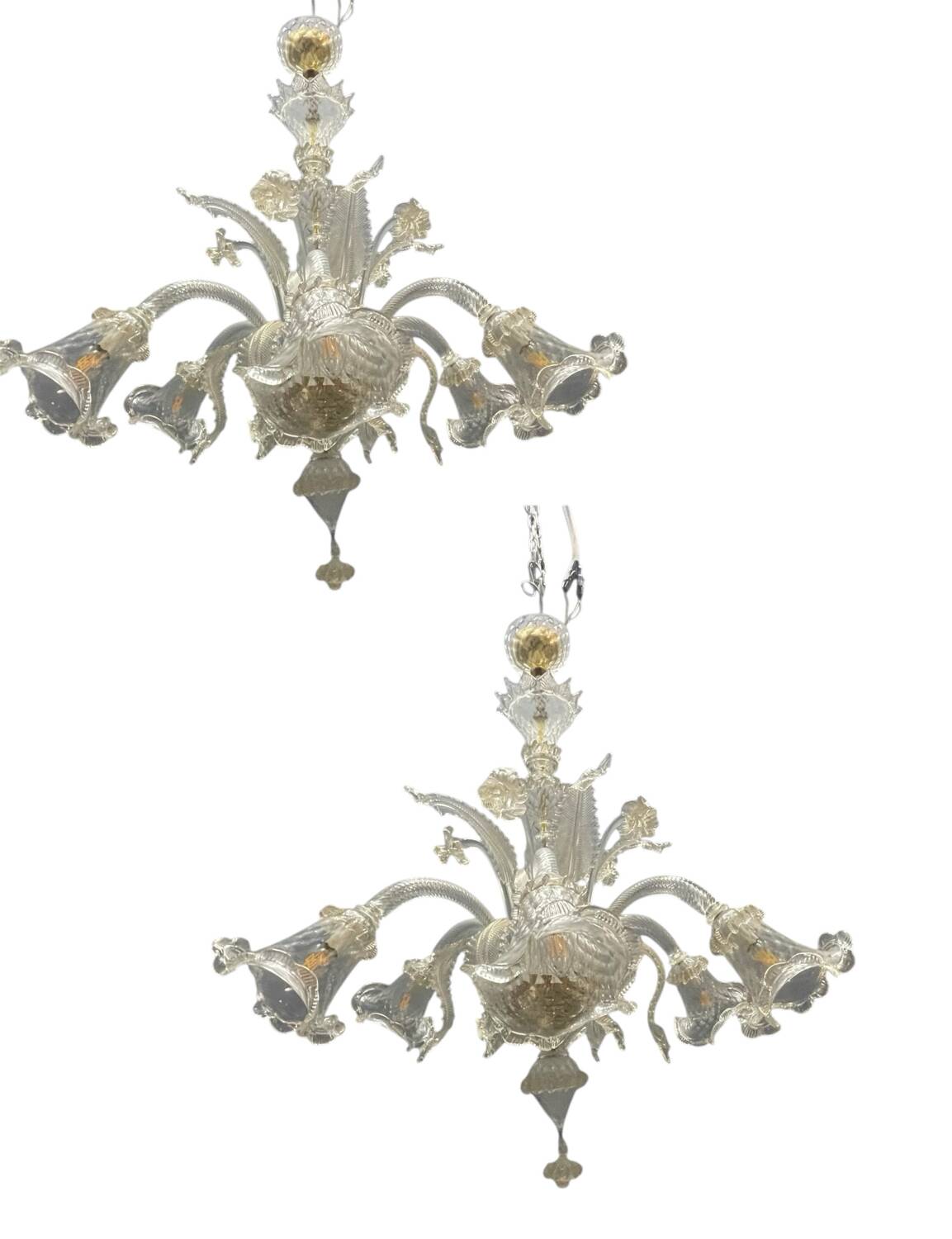 Large Venetian Murano Glass Chandeliers Set of 2
