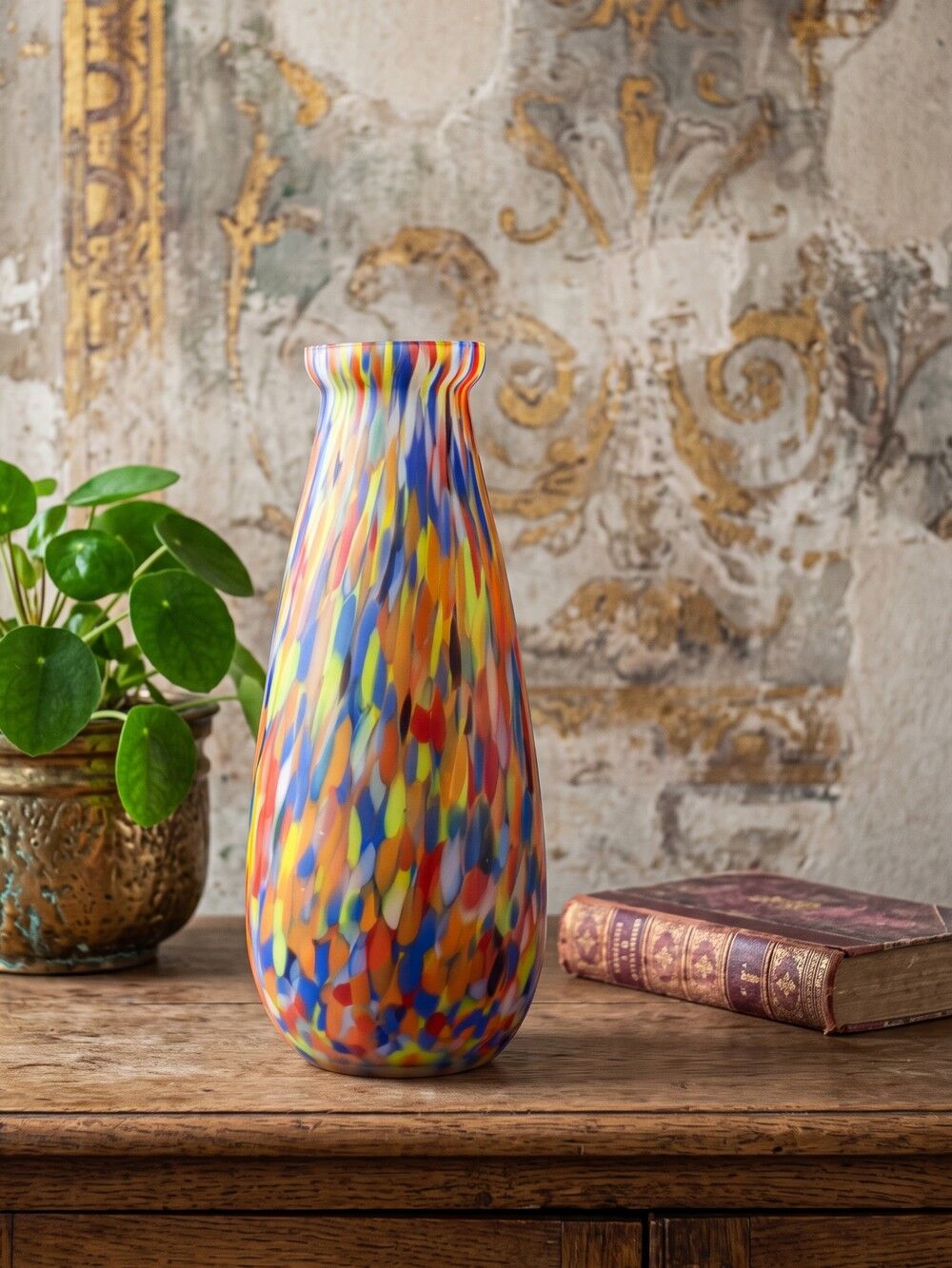 Vase ancien en verre jaspé polychrome type Clichy-Legras, Art déco