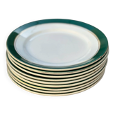 Dessert plates earthenware Digoin Sarreguemines Savoie green/gold, set of 9